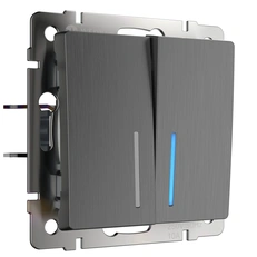 Изображение Выключатель двухклавишный проходной с подсветкой (графит рифленый) W1122104